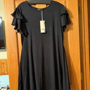 Black Ruffle Sleeve Tshirt Dress
